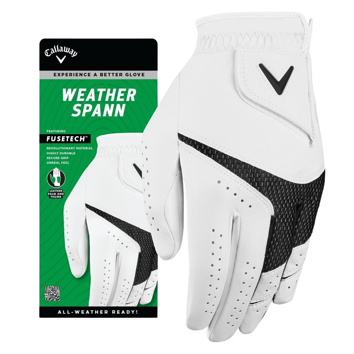Callaway Weather Spann white and black golf glove with packaging