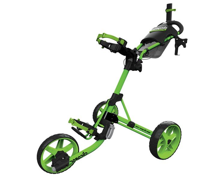 Clicgear Model 4.0 lime green three-wheel golf push cart
